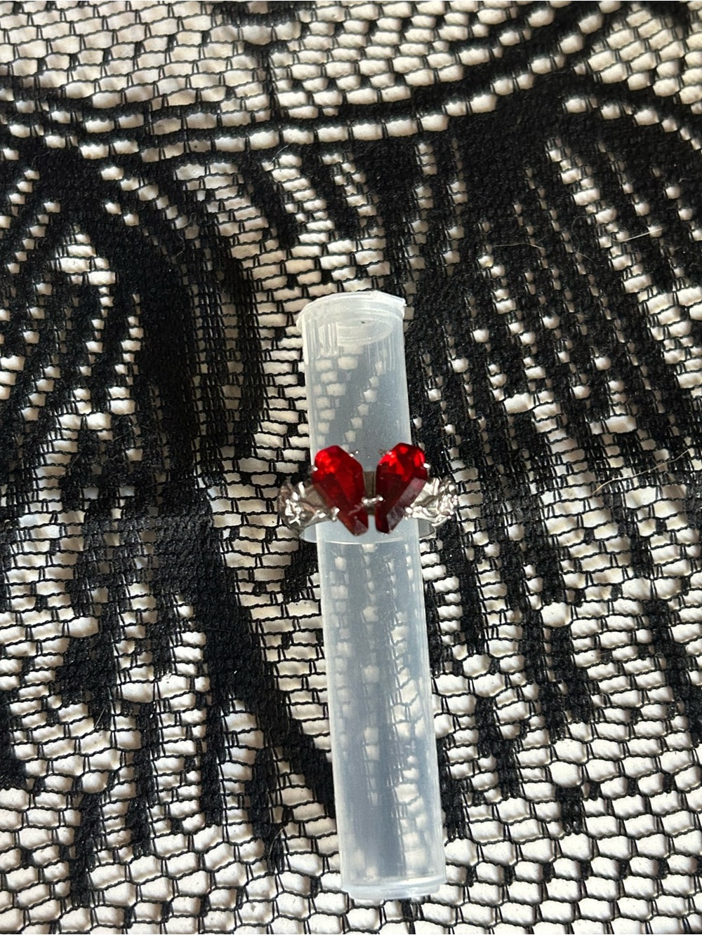 Silver Ring with Red Heart Crystal Accents - Women Jewelry